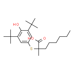 ChemSpider 2D Image | 2-{[4-Hydroxy-3,5-bis(2-methyl-2-propanyl)phenyl]sulfanyl}-2-methyloctanoic acid | C23H38O3S