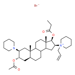ChemSpider 2D Image | (2beta,3alpha,5alpha,8xi,9xi,14xi,16beta,17beta)-3-Acetoxy-16-(1-allyl-1-piperidiniumyl)-2-(1-piperidinyl)-17-(propionyloxy)androstane bromide | C37H61BrN2O4