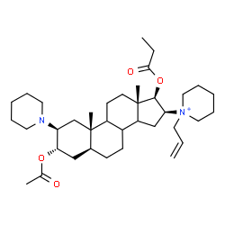 ChemSpider 2D Image | (2beta,3alpha,5alpha,8xi,9xi,14xi,16beta,17beta)-3-Acetoxy-16-(1-allyl-1-piperidiniumyl)-2-(1-piperidinyl)-17-(propionyloxy)androstane | C37H61N2O4