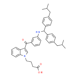 ChemSpider 2D Image | 4-[3-(3-{[Bis(4-isobutylphenyl)methyl]amino}benzoyl)-1H-indol-1-yl]butanoic acid | C40H44N2O3