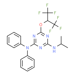 ChemSpider 2D Image | 6-[(1,1,1,3,3,3-Hexafluoro-2-propanyl)oxy]-N'-isopropyl-N,N-diphenyl-1,3,5-triazine-2,4-diamine | C21H19F6N5O