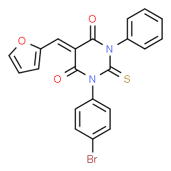 ChemSpider 2D Image | (5Z)-1-(4-Bromophenyl)-5-(2-furylmethylene)-3-phenyl-2-thioxodihydro-4,6(1H,5H)-pyrimidinedione | C21H13BrN2O3S