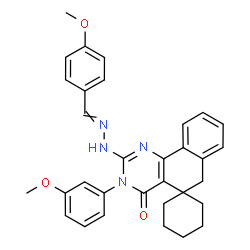 ChemSpider 2D Image | 2-[2-(4-Methoxybenzylidene)hydrazino]-3-(3-methoxyphenyl)-3H-spiro[benzo[h]quinazoline-5,1'-cyclohexan]-4(6H)-one | C32H32N4O3