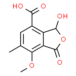 ChemSpider 2D Image | 3-Hydroxy-7-methoxy-6-methyl-1-oxo-1,3-dihydro-2-benzofuran-4-carboxylic acid | C11H10O6