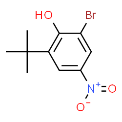 ChemSpider 2D Image | 2-Bromo-6-(2-methyl-2-propanyl)-4-nitrophenol | C10H12BrNO3