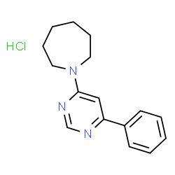 ChemSpider 2D Image | 1-(6-Phenyl-4-pyrimidinyl)azepane hydrochloride (1:1) | C16H20ClN3