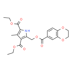 ChemSpider 2D Image | Diethyl 5-{[(2,3-dihydro-1,4-benzodioxin-6-ylcarbonyl)oxy]methyl}-3-methyl-1H-pyrrole-2,4-dicarboxylate | C21H23NO8