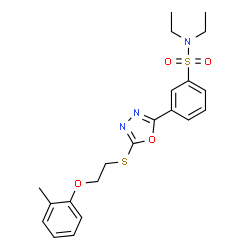 ChemSpider 2D Image | N,N-Diethyl-3-(5-{[2-(2-methylphenoxy)ethyl]sulfanyl}-1,3,4-oxadiazol-2-yl)benzenesulfonamide | C21H25N3O4S2