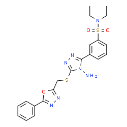 ChemSpider 2D Image | 3-(4-Amino-5-{[(5-phenyl-1,3,4-oxadiazol-2-yl)methyl]sulfanyl}-4H-1,2,4-triazol-3-yl)-N,N-diethylbenzenesulfonamide | C21H23N7O3S2