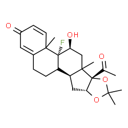 ChemSpider 2D Image | (4bR,5S,6bS,9aR,10aS)-6b-Acetyl-4b-fluoro-5-hydroxy-4a,6a,8,8-tetramethyl-4a,4b,5,6,6a,6b,9a,10,10a,10b,11,12-dodecahydro-2H-naphtho[2',1':4,5]indeno[1,2-d][1,3]dioxol-2-one | C24H31FO5
