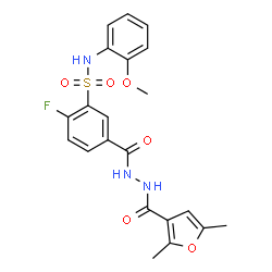 ChemSpider 2D Image | 5-{[2-(2,5-Dimethyl-3-furoyl)hydrazino]carbonyl}-2-fluoro-N-(2-methoxyphenyl)benzenesulfonamide | C21H20FN3O6S
