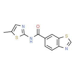 ChemSpider 2D Image | N-(5-Methyl-1,3-thiazol-2-yl)-1,3-benzothiazole-6-carboxamide | C12H9N3OS2