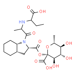 ChemSpider 2D Image | (2R,3R,4S,5S,6R)-2-({[(2S,3aS,7aS)-1-{2-[(1-Carboxypropyl)amino]propanoyl}octahydro-1H-indol-2-yl]carbonyl}oxy)-3,4,5-trihydroxy-6-methyltetrahydro-2H-pyran-2-carboxylic acid | C23H36N2O11