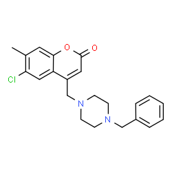 ChemSpider 2D Image | 4-[(4-Benzyl-1-piperazinyl)methyl]-6-chloro-7-methyl-2H-chromen-2-one | C22H23ClN2O2