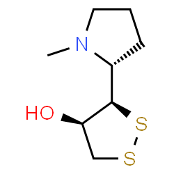 ChemSpider 2D Image | (3R,4R)-3-[(2R)-1-Methyl-2-pyrrolidinyl]-1,2-dithiolan-4-ol | C8H15NOS2
