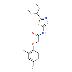 ChemSpider 2D Image | 2-(4-Chloro-2-methylphenoxy)-N-[5-(3-pentanyl)-1,3,4-thiadiazol-2-yl]acetamide | C16H20ClN3O2S