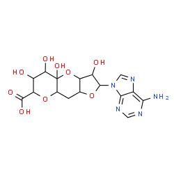 ChemSpider 2D Image | 2-(6-Amino-9H-purin-9-yl)-3,4a,5,6-tetrahydroxydecahydrofuro[3,2-b]pyrano[2,3-e]pyran-7-carboxylic acid | C16H19N5O9