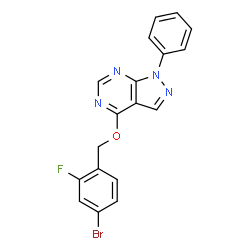 ChemSpider 2D Image | 4-[(4-Bromo-2-fluorobenzyl)oxy]-1-phenyl-1H-pyrazolo[3,4-d]pyrimidine | C18H12BrFN4O