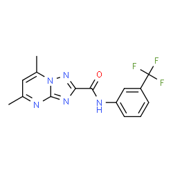 ChemSpider 2D Image | 5,7-Dimethyl-N-[3-(trifluoromethyl)phenyl][1,2,4]triazolo[1,5-a]pyrimidine-2-carboxamide | C15H12F3N5O