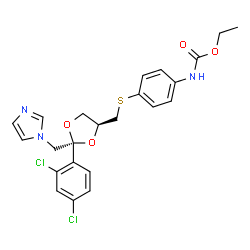 ChemSpider 2D Image | Ethyl [4-({[(2R,4S)-2-(2,4-dichlorophenyl)-2-(1H-imidazol-1-ylmethyl)-1,3-dioxolan-4-yl]methyl}sulfanyl)phenyl]carbamate | C23H23Cl2N3O4S