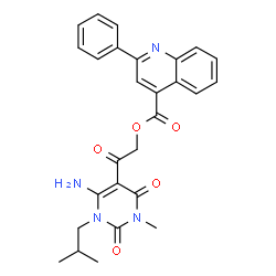 ChemSpider 2D Image | 2-(6-Amino-1-isobutyl-3-methyl-2,4-dioxo-1,2,3,4-tetrahydro-5-pyrimidinyl)-2-oxoethyl 2-phenyl-4-quinolinecarboxylate | C27H26N4O5