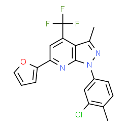 ChemSpider 2D Image | 1-(3-Chloro-4-methylphenyl)-6-(2-furyl)-3-methyl-4-(trifluoromethyl)-1H-pyrazolo[3,4-b]pyridine | C19H13ClF3N3O