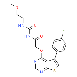 ChemSpider 2D Image | 2-{[5-(4-Fluorophenyl)thieno[2,3-d]pyrimidin-4-yl]oxy}-N-[(2-methoxyethyl)carbamoyl]acetamide | C18H17FN4O4S