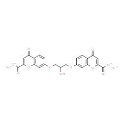 ChemSpider 2D Image | Disodium 7,7'-[(2-hydroxy-1,3-propanediyl)bis(oxy)]bis(4-oxo-4H-chromene-2-carboxylate) | C23H14Na2O11