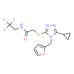 ChemSpider 2D Image | 2-{[5-Cyclopropyl-4-(2-furylmethyl)-4H-1,2,4-triazol-3-yl]sulfanyl}-N-(2,2,2-trifluoroethyl)acetamide | C14H15F3N4O2S
