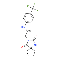 ChemSpider 2D Image | 2-(2,4-Dioxo-1,3-diazaspiro[4.4]non-3-yl)-N-[4-(trifluoromethyl)phenyl]acetamide | C16H16F3N3O3