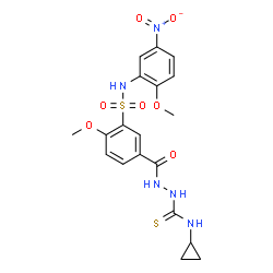 ChemSpider 2D Image | N-Cyclopropyl-2-{4-methoxy-3-[(2-methoxy-5-nitrophenyl)sulfamoyl]benzoyl}hydrazinecarbothioamide | C19H21N5O7S2