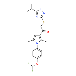 ChemSpider 2D Image | 1-{1-[4-(Difluoromethoxy)phenyl]-2,5-dimethyl-1H-pyrrol-3-yl}-2-[(5-isopropyl-1H-1,2,4-triazol-3-yl)sulfanyl]ethanone | C20H22F2N4O2S