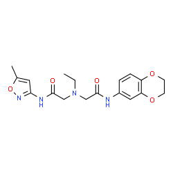 ChemSpider 2D Image | 2-{[2-(2,3-Dihydro-1,4-benzodioxin-6-ylamino)-2-oxoethyl](ethyl)amino}-N-(5-methyl-1,2-oxazol-3-yl)acetamide | C18H22N4O5