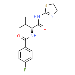 ChemSpider 2D Image | N-[(2S)-1-(4,5-Dihydro-1,3-thiazol-2-ylamino)-3-methyl-1-oxo-2-butanyl]-4-fluorobenzamide | C15H18FN3O2S