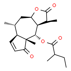 ChemSpider 2D Image | (3S,3aR,4S,4aR,7aR,8R,9aR)-3,4a,8-Trimethyl-2,5-dioxo-2,3,3a,4,4a,5,7a,8,9,9a-decahydroazuleno[6,5-b]furan-4-yl 2-methylbutanoate | C20H28O5