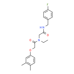 ChemSpider 2D Image | N~2~-[(3,4-Dimethylphenoxy)acetyl]-N~2~-ethyl-N-(4-fluorobenzyl)glycinamide | C21H25FN2O3