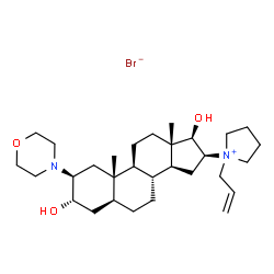 ChemSpider 2D Image | (2beta,3alpha,5alpha,16beta,17beta)-16-(1-Allyl-1-pyrrolidiniumyl)-2-(4-morpholinyl)androstane-3,17-diol bromide | C30H51BrN2O3