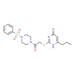 ChemSpider 2D Image | 2-({2-Oxo-2-[4-(phenylsulfonyl)-1-piperazinyl]ethyl}sulfanyl)-6-propyl-4(1H)-pyrimidinone | C19H24N4O4S2
