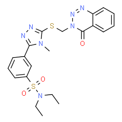 ChemSpider 2D Image | N,N-Diethyl-3-(4-methyl-5-{[(4-oxo-1,2,3-benzotriazin-3(4H)-yl)methyl]sulfanyl}-4H-1,2,4-triazol-3-yl)benzenesulfonamide | C21H23N7O3S2
