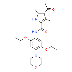 ChemSpider 2D Image | 4-Acetyl-N-[2,5-diethoxy-4-(4-morpholinyl)phenyl]-3,5-dimethyl-1H-pyrrole-2-carboxamide | C23H31N3O5
