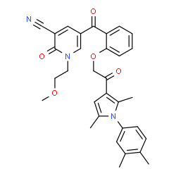 ChemSpider 2D Image | 5-(2-{2-[1-(3,4-Dimethylphenyl)-2,5-dimethyl-1H-pyrrol-3-yl]-2-oxoethoxy}benzoyl)-1-(2-methoxyethyl)-2-oxo-1,2-dihydro-3-pyridinecarbonitrile | C32H31N3O5