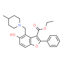 ChemSpider 2D Image | Ethyl 5-hydroxy-4-[(4-methyl-1-piperidinyl)methyl]-2-phenyl-1-benzofuran-3-carboxylate | C24H27NO4