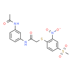 ChemSpider 2D Image | N-(3-Acetamidophenyl)-2-{[4-(methylsulfonyl)-2-nitrophenyl]sulfanyl}acetamide | C17H17N3O6S2