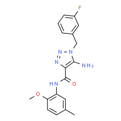 ChemSpider 2D Image | 5-Amino-1-(3-fluorobenzyl)-N-(2-methoxy-5-methylphenyl)-1H-1,2,3-triazole-4-carboxamide | C18H18FN5O2