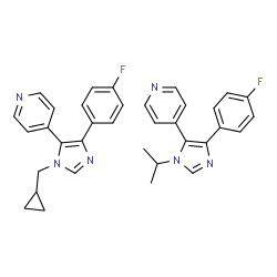 ChemSpider 2D Image | 4-[1-(Cyclopropylmethyl)-4-(4-fluorophenyl)-1H-imidazol-5-yl]pyridine - 4-[4-(4-fluorophenyl)-1-isopropyl-1H-imidazol-5-yl]pyridine (1:1) | C35H32F2N6