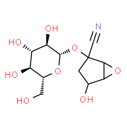 ChemSpider 2D Image | 2-(beta-D-Glucopyranosyloxy)-4-hydroxy-6-oxabicyclo[3.1.0]hexane-2-carbonitrile | C12H17NO8