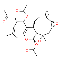 ChemSpider 2D Image | (4S)-5-[(1a'R,2R,3'S,3a'R,4'R,7a'S,10a'S)-4'-Acetoxy-1a',3a',7a',8',9',10a'-hexahydro-2'H,4'H-dispiro[oxirane-2,10'-oxireno[6,7]cyclonona[1,2-c]pyran-3',2''-oxiran]-7'-yl]-2-methyl-2-pentene-4,5-diyl 
diacetate | C26H34O10