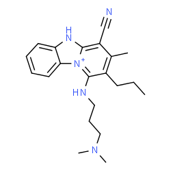 ChemSpider 2D Image | 4-Cyano-1-{[3-(dimethylamino)propyl]amino}-3-methyl-2-propyl-5H-pyrido[1,2-a][3,1]benzimidazol-10-ium | C21H28N5