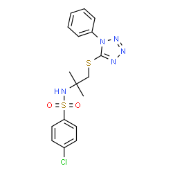 ChemSpider 2D Image | 4-Chloro-N-{2-methyl-1-[(1-phenyl-1H-tetrazol-5-yl)sulfanyl]-2-propanyl}benzenesulfonamide | C17H18ClN5O2S2