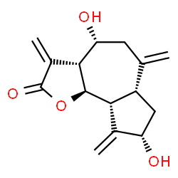 ChemSpider 2D Image | (3aR,4R,6aR,8S,9aR,9bR)-4,8-Dihydroxy-3,6,9-tris(methylene)decahydroazuleno[4,5-b]furan-2(3H)-one | C15H18O4